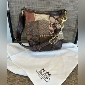 COACH patchwork hobo brown shoulder bag leather gold hardware Y2K purse preppy